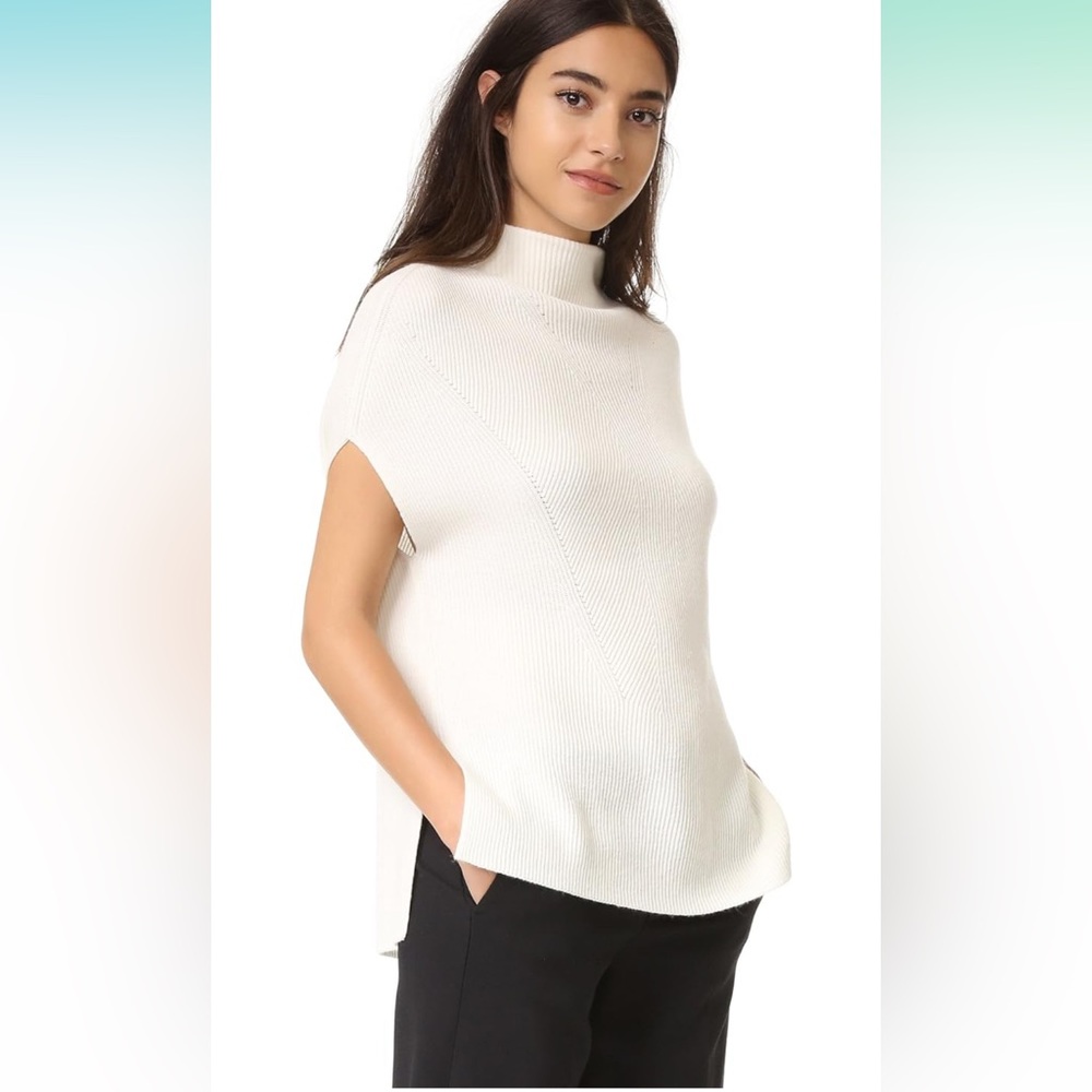 Vince Cream Mock Neck Sleeveless Sweater